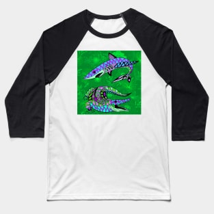 floral shark and gator in mandala zentangle kingdom of beast ecopop Baseball T-Shirt